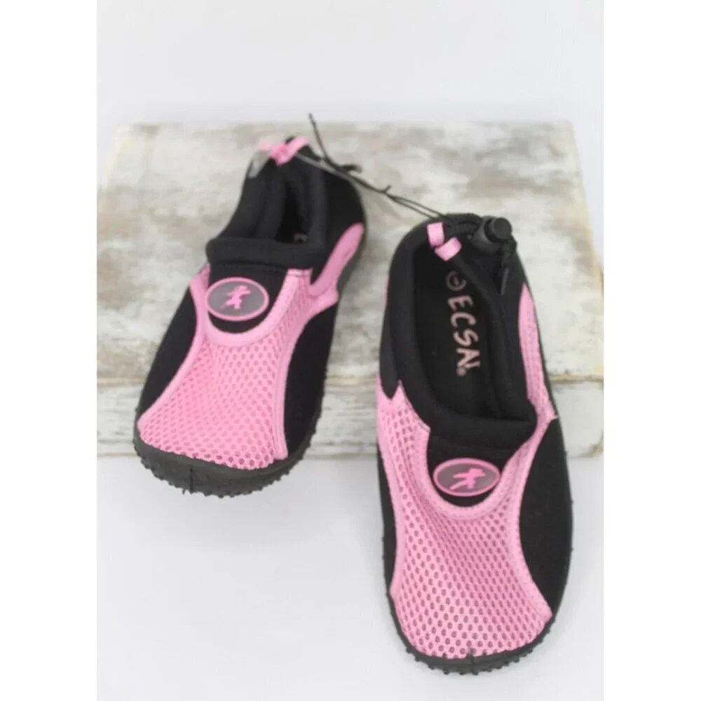 Ecsa Water Sports Shoes Girls Size 1 Pink Black Slip On Mesh Summer‎ Beach NWOB